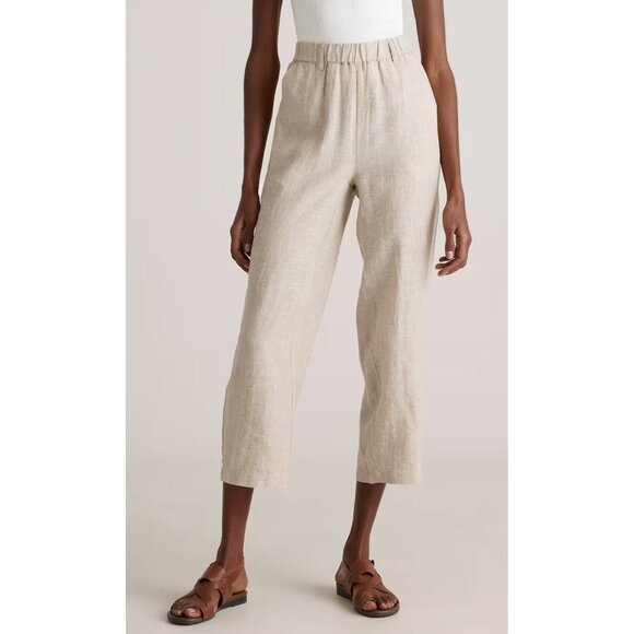 Quince Pants - Quince 100% Linen Flare Pants Womens Small Beige Elastic Waist Coastal Lagenlook